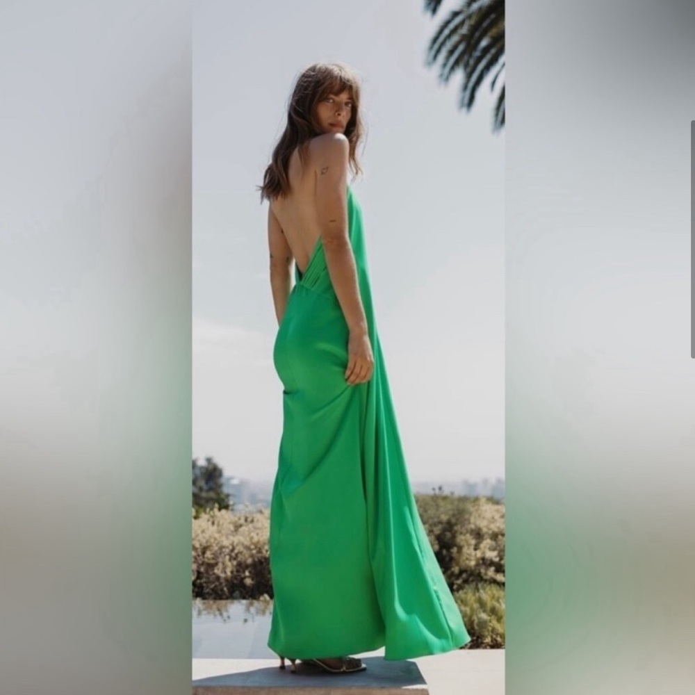 NWT - Zara Halter Neck Satin Effect Green Long Dress